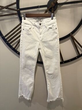 Rag & Bone White Straight-Leg Cropped Jeans with Frayed Hem